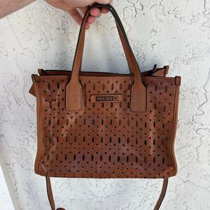 Pikolinos Leather Top Handle Shoulder Tote Bag Crossbody Purse Brown Weave
